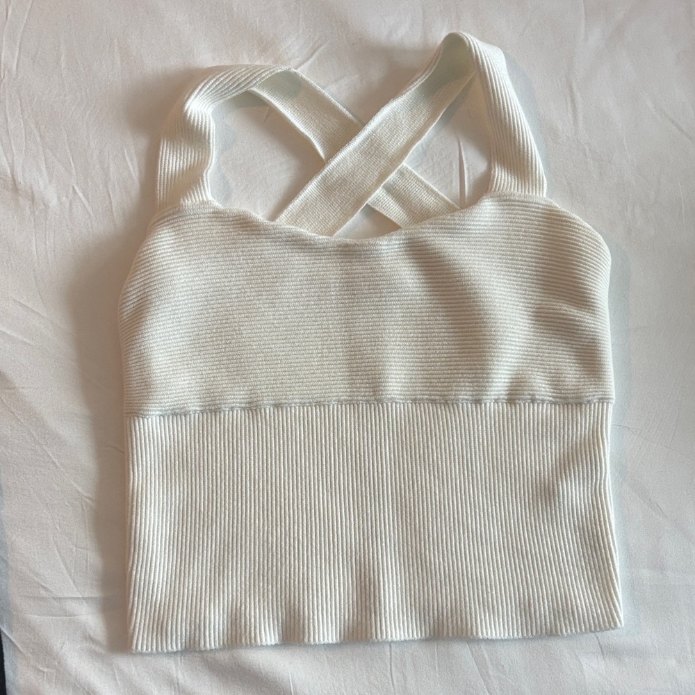Abercrombie White Ribbed Cross-Back Top